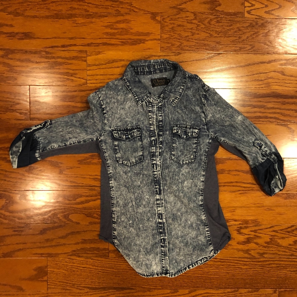 Denim Quarter Sleeve Button Down Top